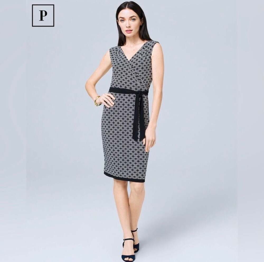 White House Black Market Reversible Matte Jersey Floral & Geometric Dress - Picture 2 of 9
